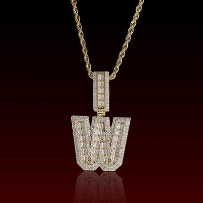 Square Buguette Custom Letter Pendant