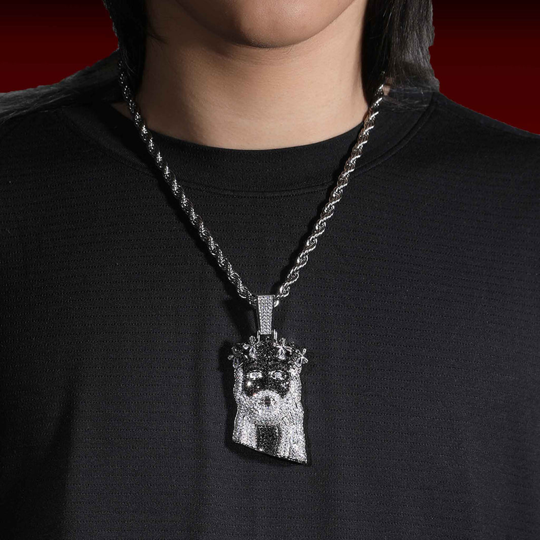 Four Leaf Crown Jesus Iced Out Pendant