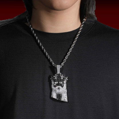 Four Leaf Crown Jesus Iced Out Pendant