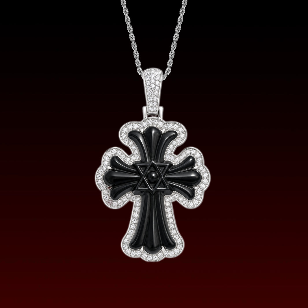 Black Jade Hexagram Cross Pendant