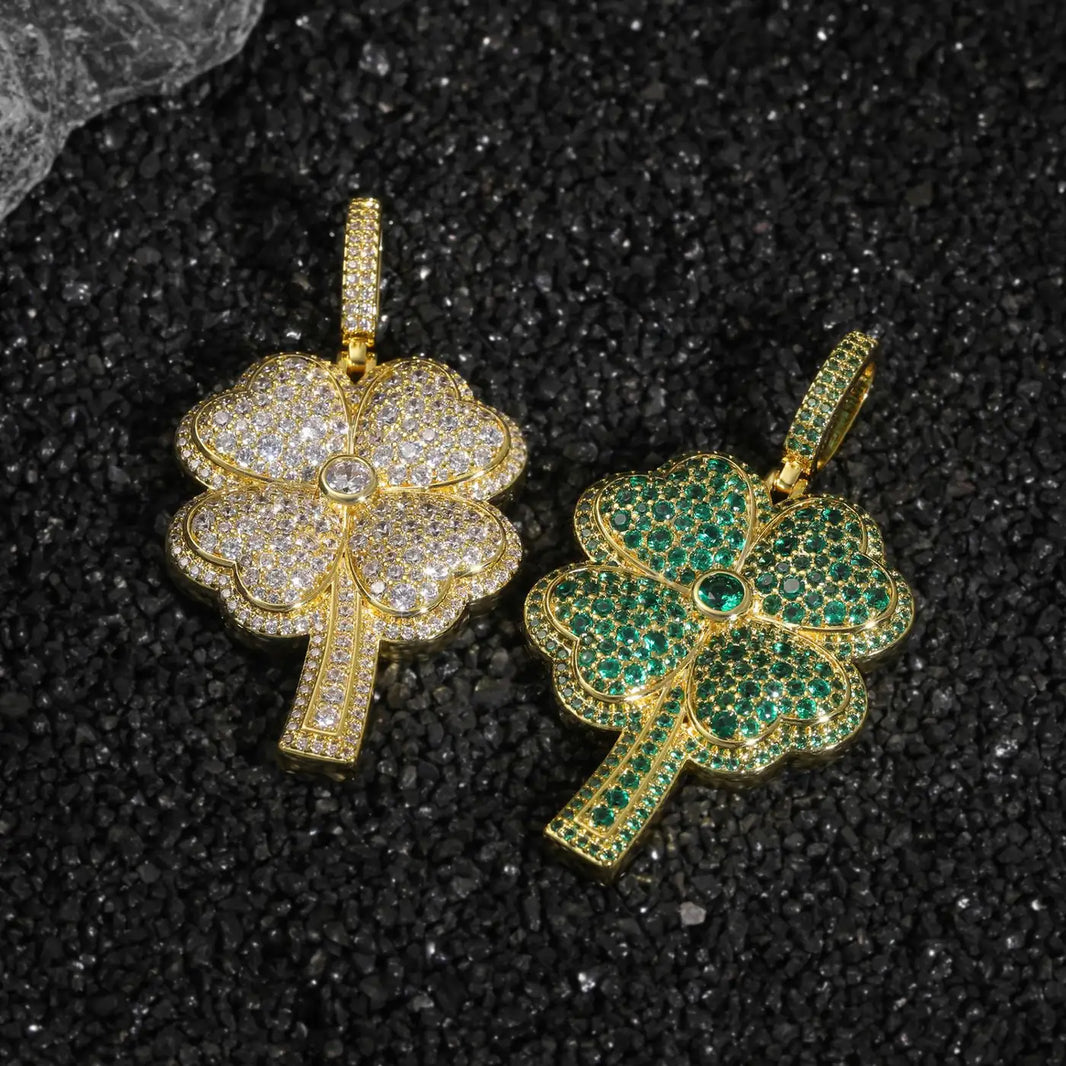 Iced Out Four Leaf Clover Pendant