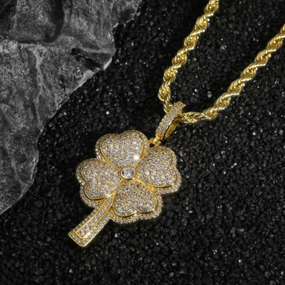 Iced Out Four Leaf Clover Pendant