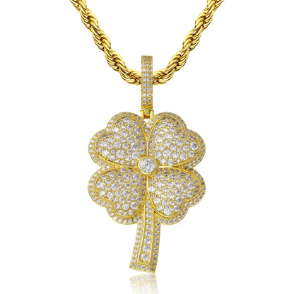 Iced Out Four Leaf Clover Pendant