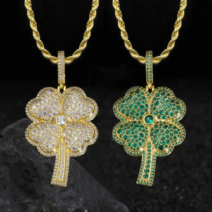 Iced Out Four Leaf Clover Pendant
