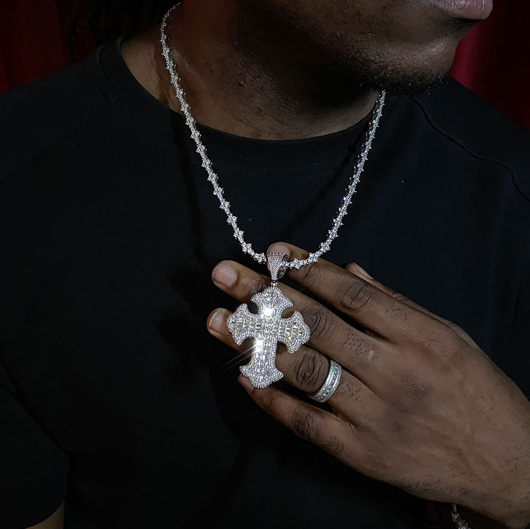 S925 Moissanite Cluster Cross Pendant