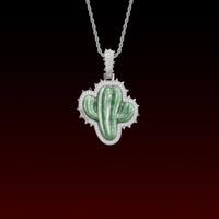 Natural Jade Cactus Iced Out Pendant
