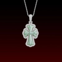 Natural Jade Cross Iced Out Pendant
