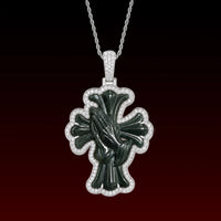 Natural Jade Pray Hand Cross Pendant
