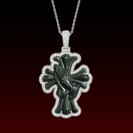 Natural Jade Pray Hand Cross Pendant