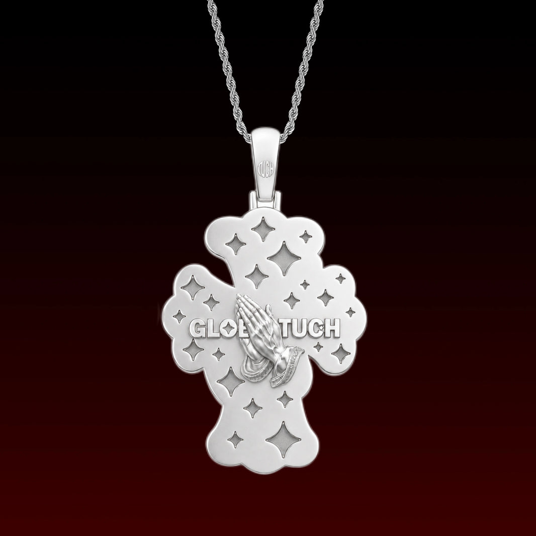 Natural Jade Pray Hand Cross Pendant
