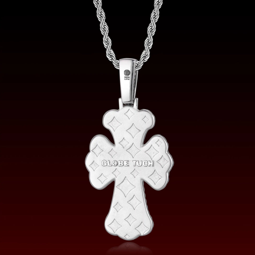 Natural Jade Cross Iced Out Pendant