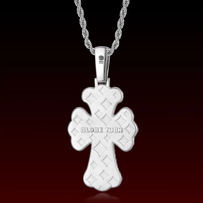 Natural Jade Cross Iced Out Pendant