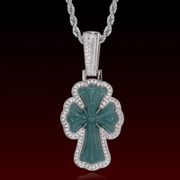 Natural Jade Cross Iced Out Pendant