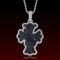 Natural Jade Pray Hand Cross Pendant