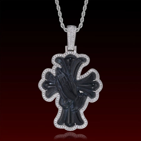 Natural Jade Pray Hand Cross Pendant