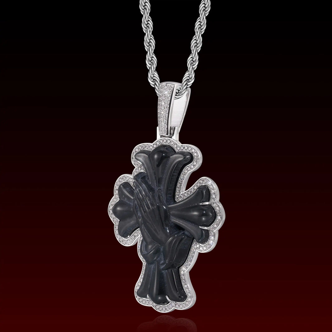Natural Jade Pray Hand Cross Pendant