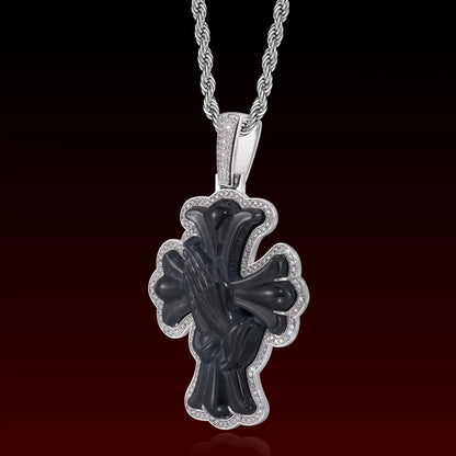 Natural Jade Pray Hand Cross Pendant