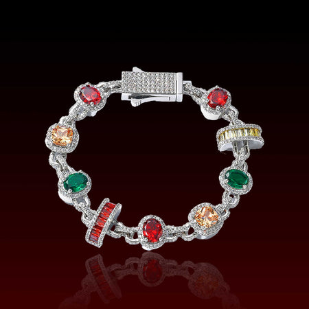S925 Multi Color Gemstone Holo Moissanite Bracelet