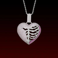 Pink Skeleton Heart Iced Out Pendant