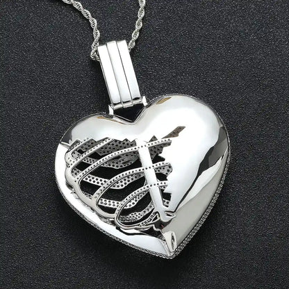 Pink Skeleton Heart Iced Out Pendant