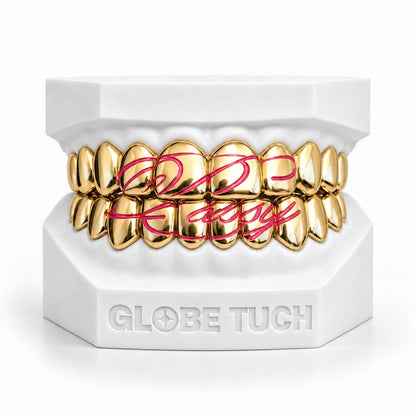 Pink enamel Script Custom Grillz
