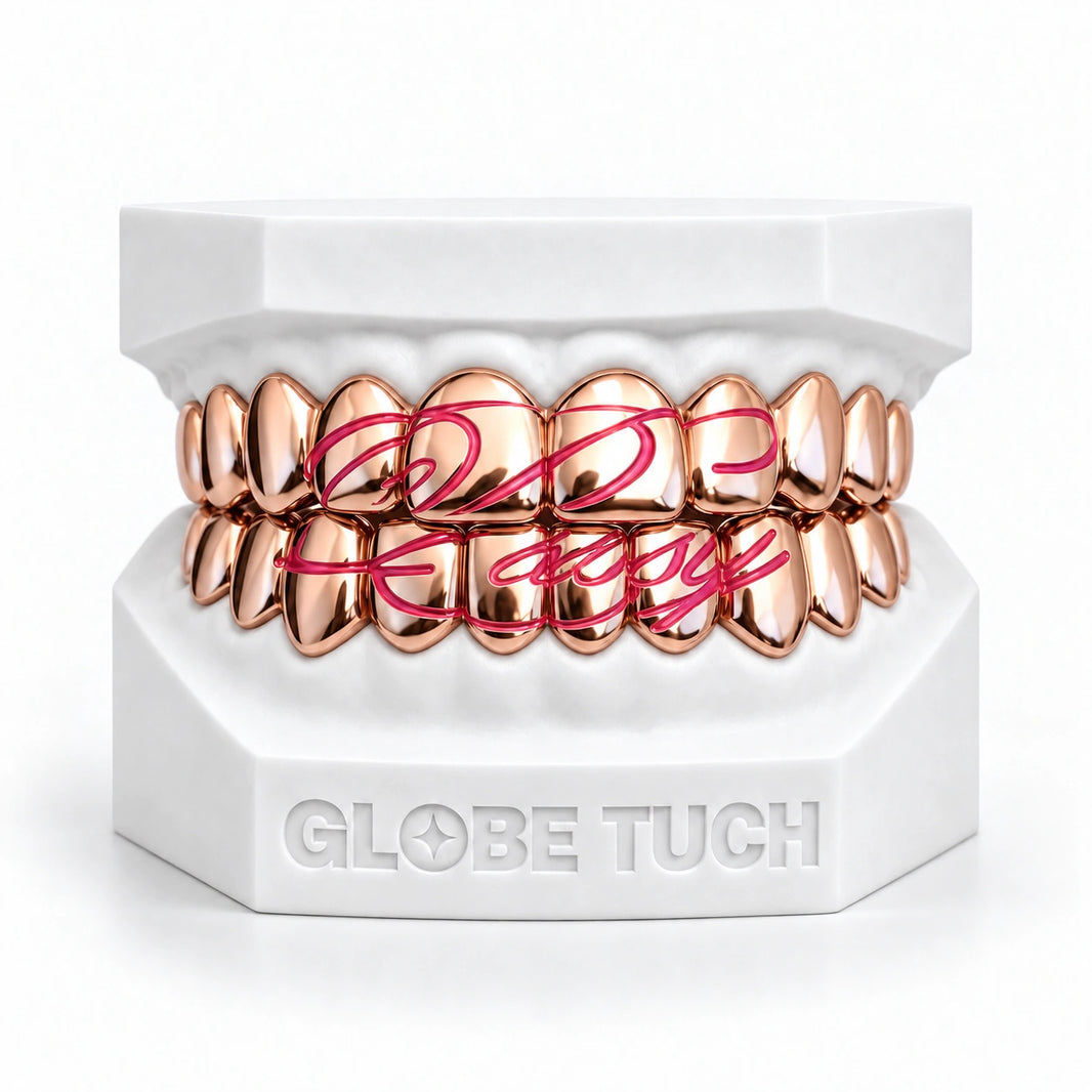 Pink enamel Script Custom Grillz