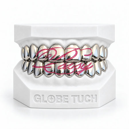 Pink enamel Script Custom Grillz