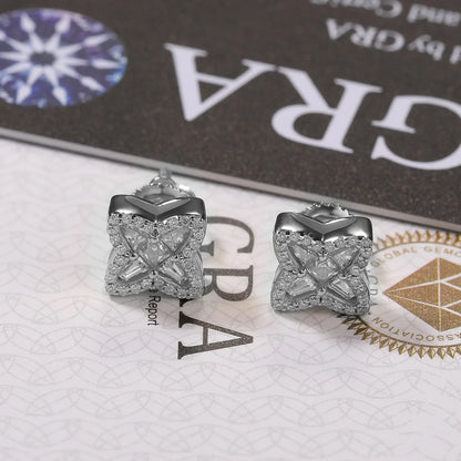 S925 Baguette Clover Shape Stud Earrings