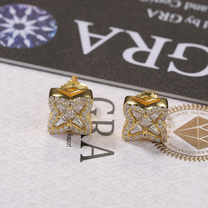 S925 Baguette Clover Shape Stud Earrings