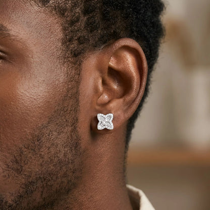 S925 Baguette Clover Shape Stud Earrings