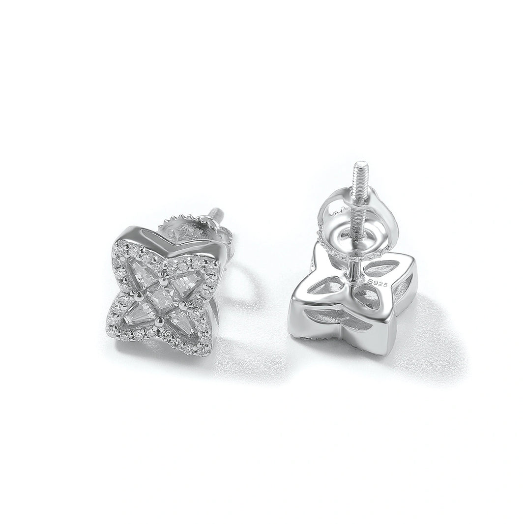 S925 Baguette Clover Shape Stud Earrings