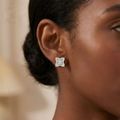 S925 Baguette Clover Shape Stud Earrings