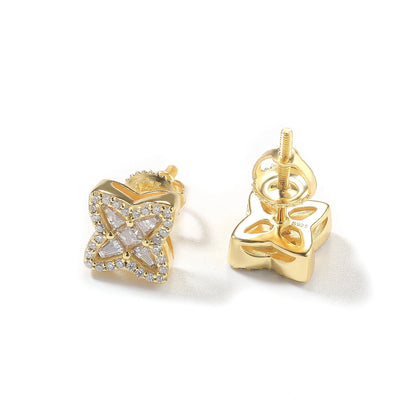 S925 Baguette Clover Shape Stud Earrings