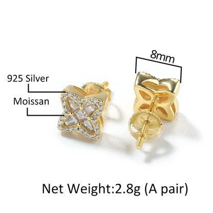 S925 Baguette Clover Shape Stud Earrings