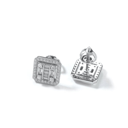 S925 Baguette Square Halo Stud Earrings