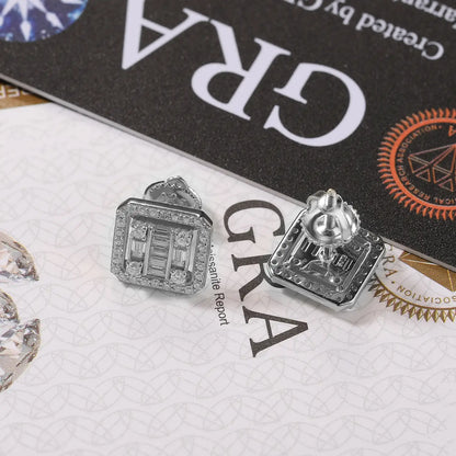 S925 Baguette Square Halo Stud Earrings