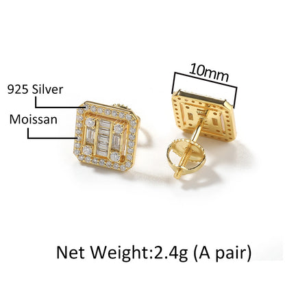 S925 Baguette Square Halo Stud Earrings