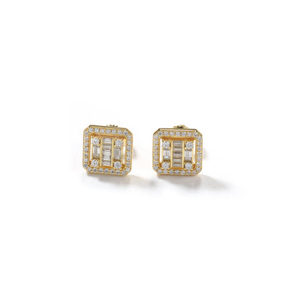 S925 Baguette Square Halo Stud Earrings
