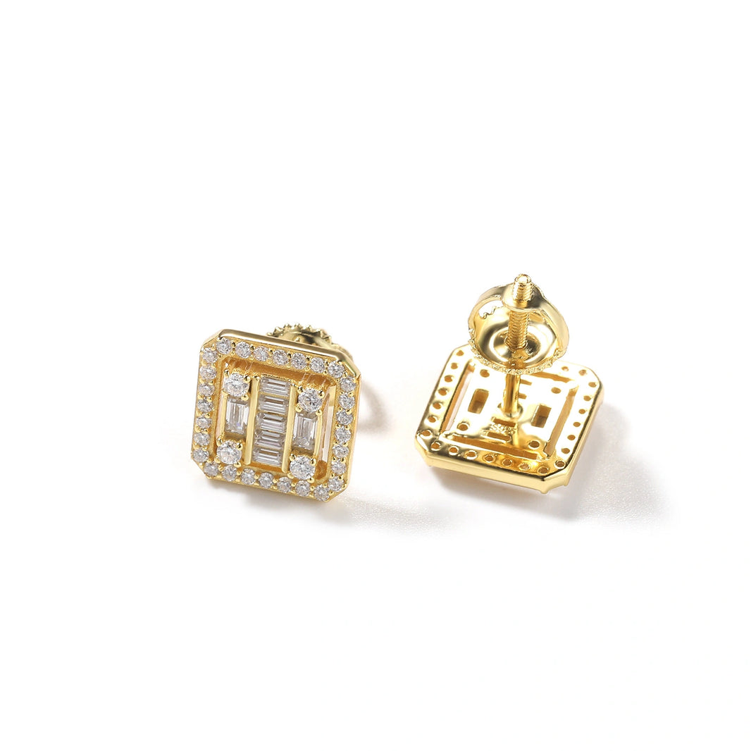S925 Baguette Square Halo Stud Earrings
