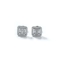 S925 Baguette Square Halo Stud Earrings