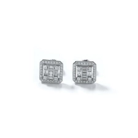 S925 Baguette Square Halo Stud Earrings