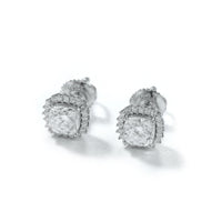 S925 Cushion Cut Halo Stud Earrings