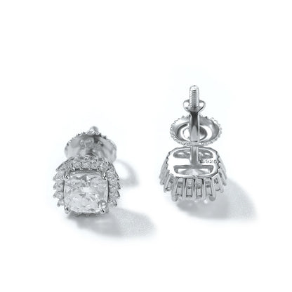 S925 Cushion Cut Halo Stud Earrings