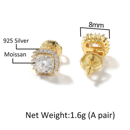 S925 Cushion Cut Halo Stud Earrings