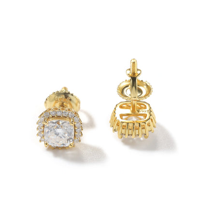 S925 Cushion Cut Halo Stud Earrings