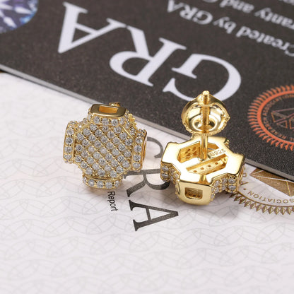 S925 Geometric Octagon Stud Earrings