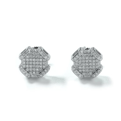 S925 Geometric Octagon Stud Earrings