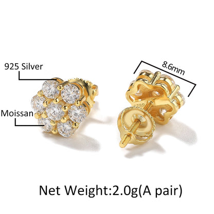 S925 Moissanite 8MM Cluster Stud Earring