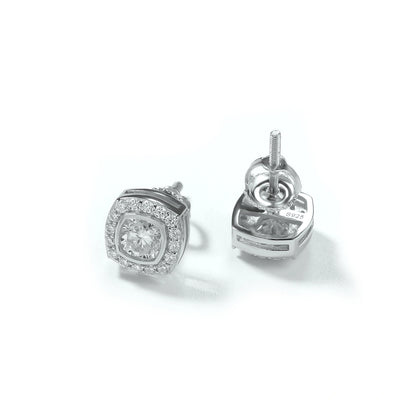 S925 Moissanite Cushion Halo Stud Earrings