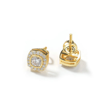S925 Moissanite Cushion Halo Stud Earrings